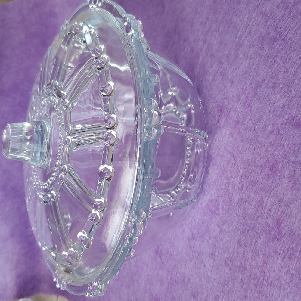 Vintage KIM Indonesia Clear Glass Oyster Pear Covered Candy Dish